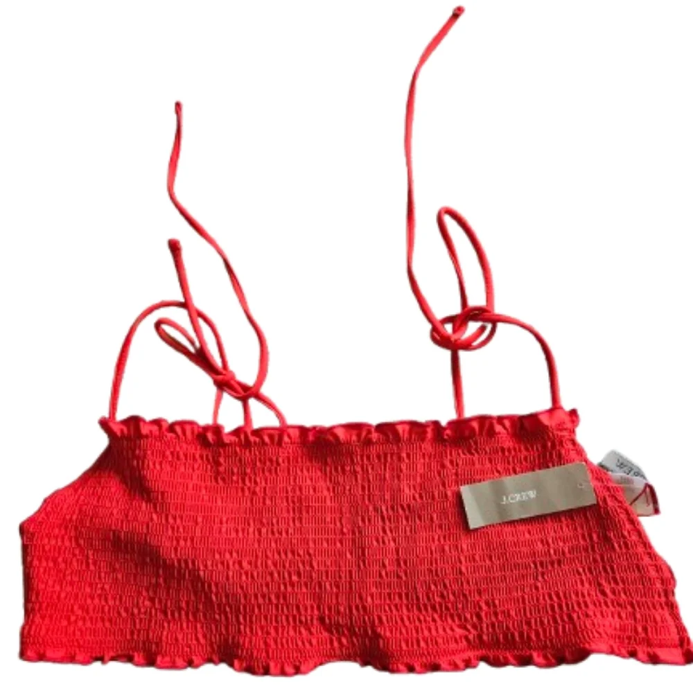 J.Crew Textured Smocked Square Neck Medium Coverage Bikini Top, Large, Red